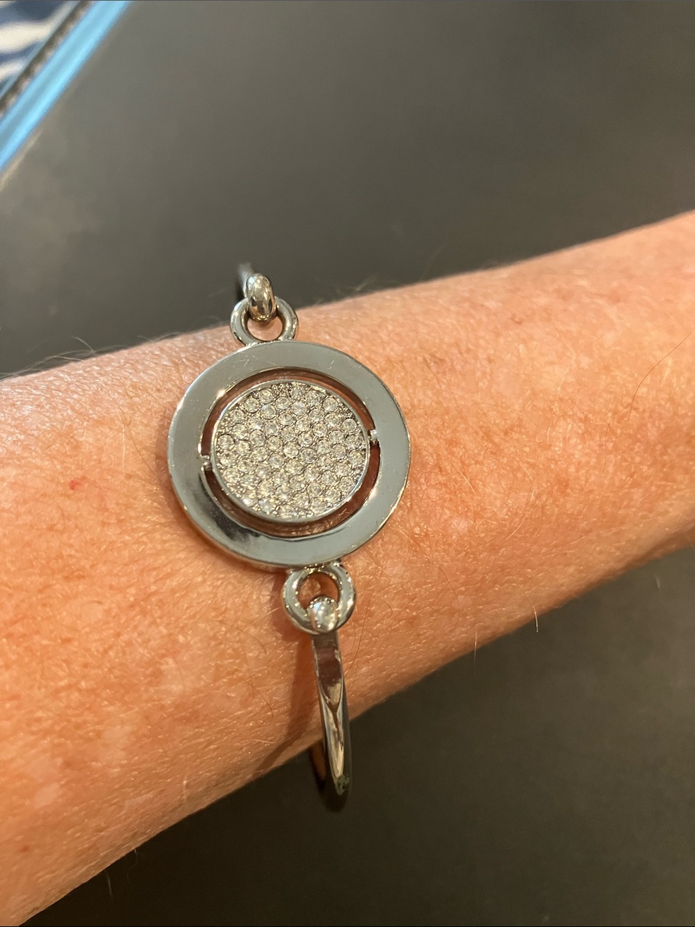 Carolee Silver Pave Circle Reversible to Sentiment Bangle Bracelet Nee